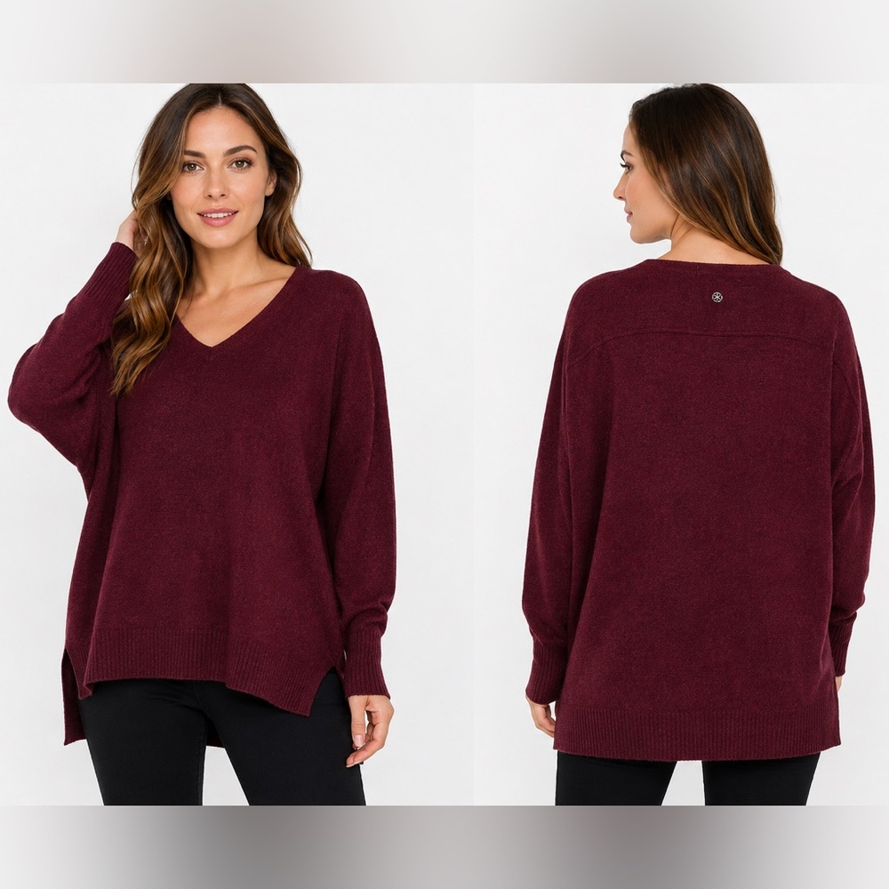 Mes Soeurs Et Moi Burgundy V-Neck Knit Sweater Women's M Oversized Dolman